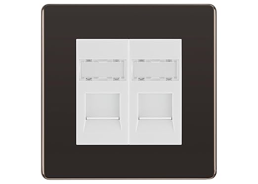 BG Screwless Black Nickel 2 Gang RJ45 Data Socket FBNRJ452W White Inserts