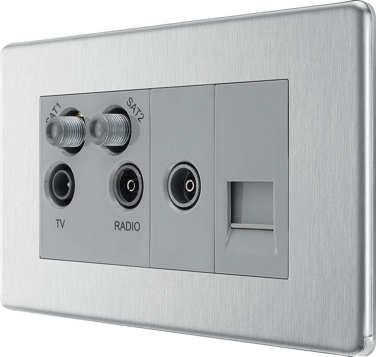 BG FBS69 Flatplate Screwless Quadplex TV/FM/Sat socket (x2) + Return ...