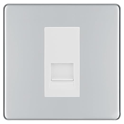 BG Screwless Polished Chrome Single RJ11 Telephone Socket FPCRJ111 - White Insert