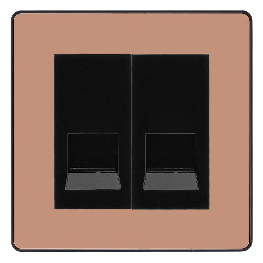 BG Evolve Polished Copper Double Secondary Telephone Socket, Screw Terminal - Black Insert