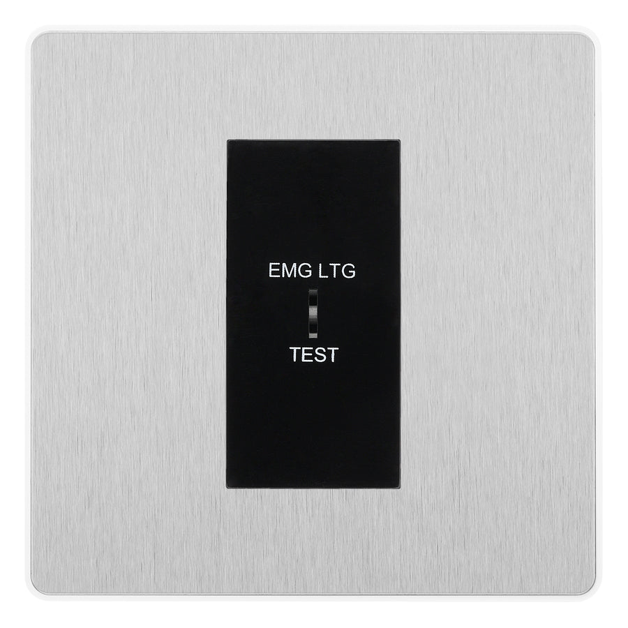BG Evolve Brushed Steel 20AX 2 Way Emergency Lighting Test Key Switch - Black Insert