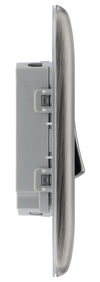 NBI42 Side -  This brushed Iridium finish 20A 16AX double light switch from British General can operate 2 different lights whilst the 2 way switching allows a second switch to be added to the circuit to operate the same light from another location (e.g. at the top and bottom of the stairs).