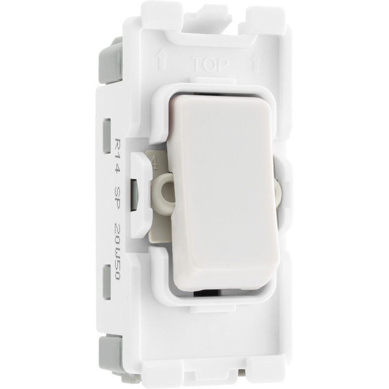 BG R14 Nexus Grid White 20A 20AX 1 Way 1 Pole Retractive PRESS Switch Module