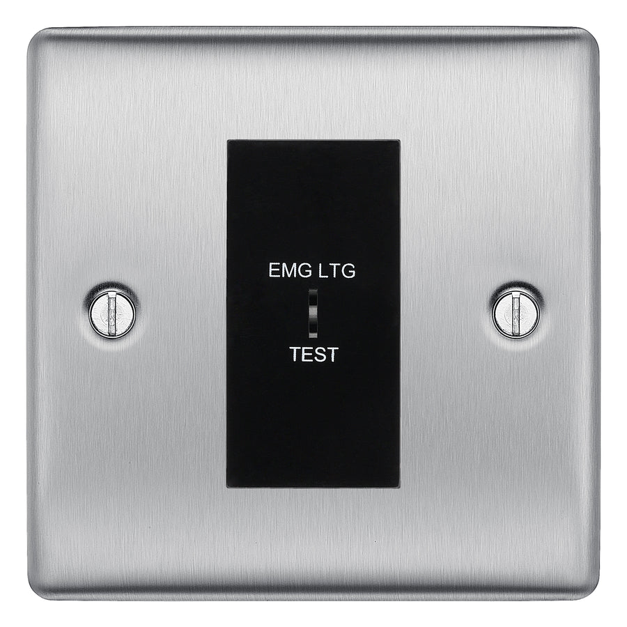 BG Nexus Metal Brushed Steel 20AX 2 Way Emergency Lighting Test Key Switch - Black Insert