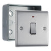 BG Nexus Brushed Steel 1 Gang 20A 2 Pole Neon Switch & Surface Pattress Back Box