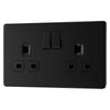 BG Screwless Matt Black 13A Double Socket FFB22B with 35mm Steel Back Box