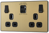 PCDSB22UAC30B Front - This Evolve Satin Brass 13A power socket from British General with integrated fast charge USB-A and USB-C ports delivers a 50% charge to mobile phones in just 30 minutes. These sockets allow you to charge your devices without sacrificing power sockets, and with no need for bulky adaptors.