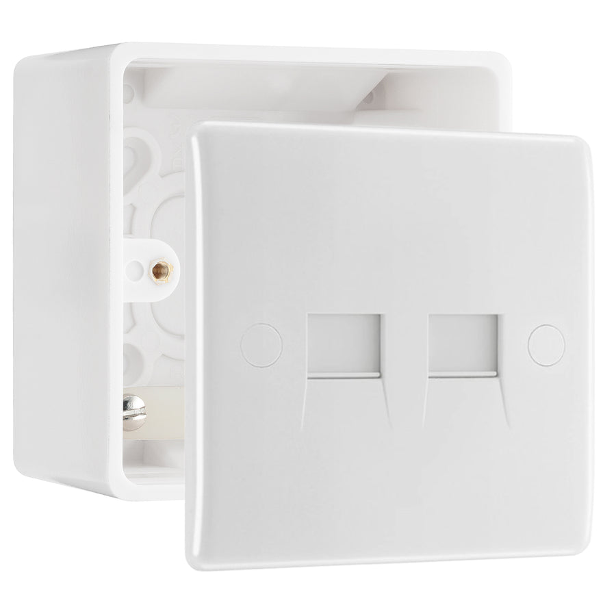 BG Electrical Double Master Telephone Socket (Screw) & 50mm Pattress Back Box
