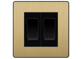 BG Electrical Evolve Satin Brass 2-Gang Light Switch 1x 2-Way + 1x Intermediate – Black Inserts