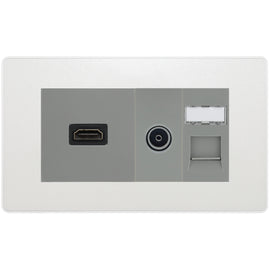 BG Evolve Media Wall Plate — TV Aerial, HDMI & CAT6 | Pearlescent White Screwless