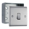 BG Nexus Brushed Steel 1 Gang 2 Way Light Switch & Surface Pattress Back Box