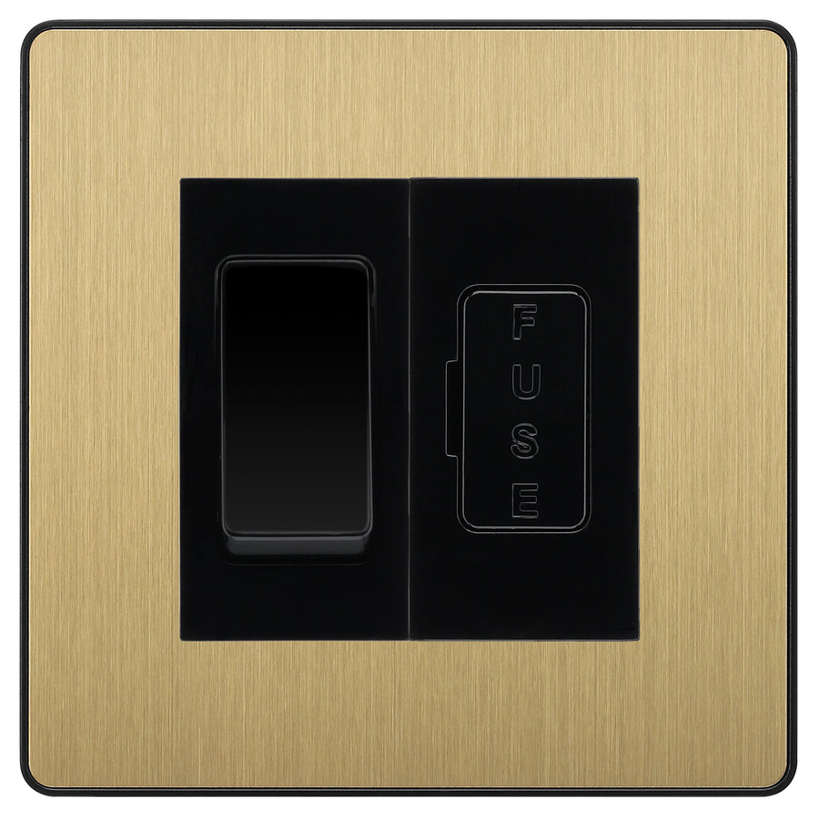 BG Evolve Satin Brass 2 Way Light Switch & 13A Fused Spur Plate | Black Insert