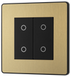 PCDSBTDM2B Front - This Evolve Satin Brass double master trailing edge touch dimmer allows you to control your light levels and set the mood.