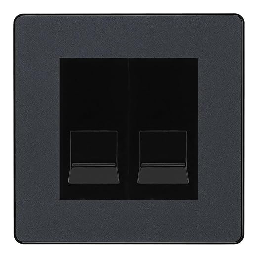 BG Evolve Matt Grey Double IDC Secondary Telephone Socket - Black Insert