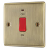 BG Nexus Antique Brass Single Plate 45A DP Neon Cooker Switch with Surface Pattress Back Box