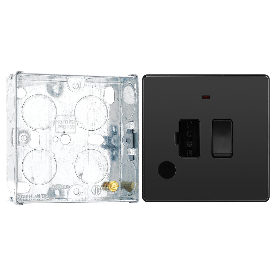 BG Evolve Black Chrome 13A Switched Spur with Neon and Flex Outlet PCDBC52B with 25mm Steel Back Box