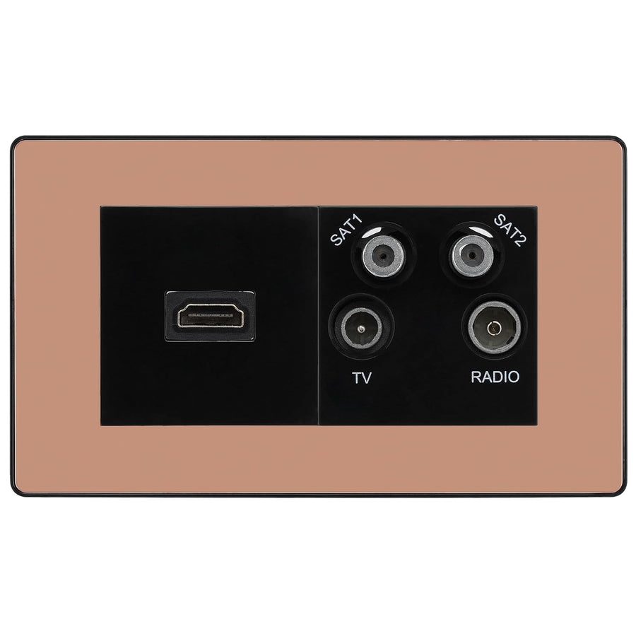 BG Evolve Polished Copper 4G Faceplate with HDMI + TV/FM/SAT Module - Black