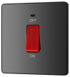 PCDBC74B Front - This Evolve Black Chrome 45A double pole switch with indicator from British General is ideal for use with cookers and ovens.