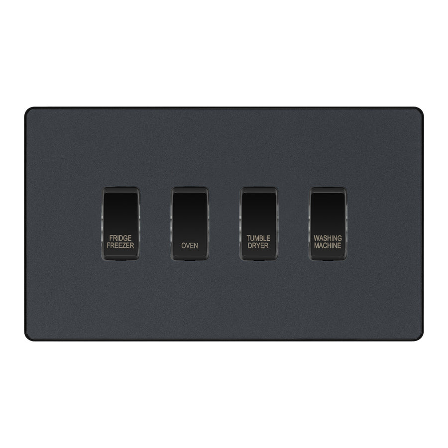 BG Evolve Matt Grey Custom Appliance Grid Switch 4 Gang Screwless