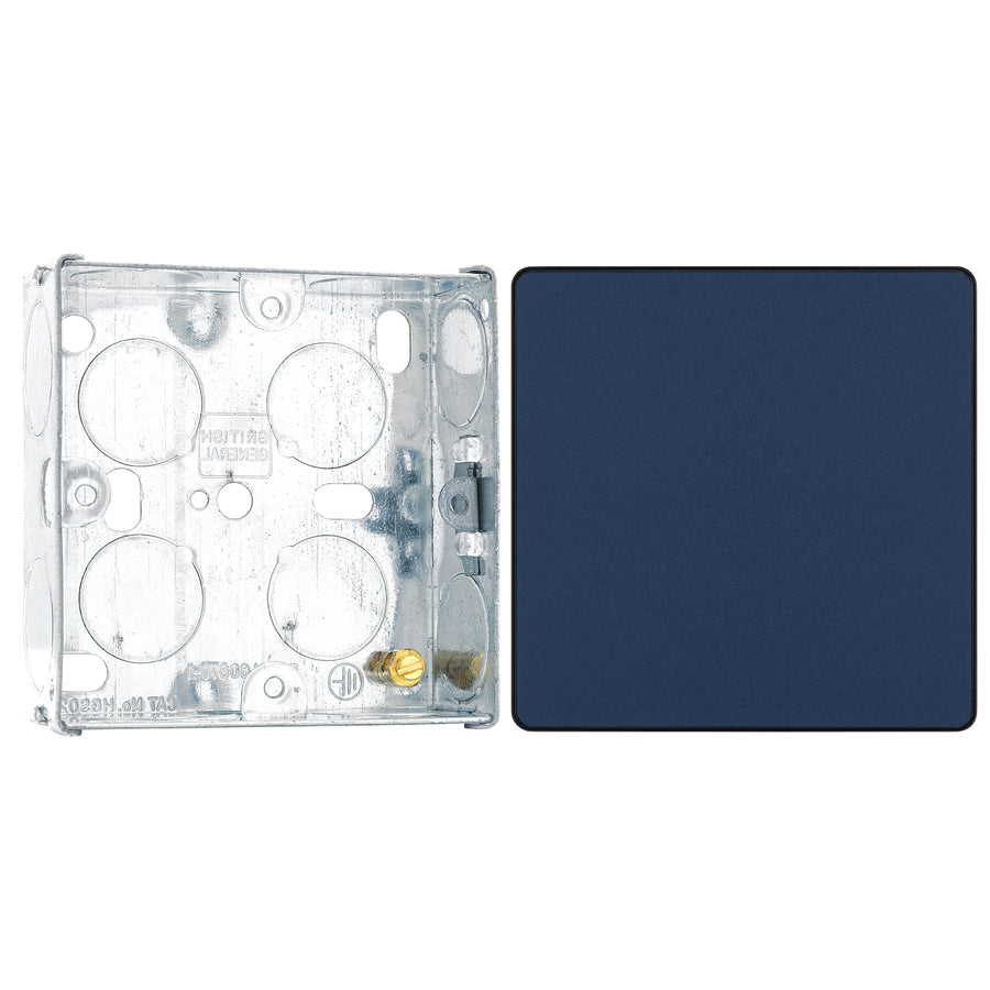 BG Evolve Matt Blue 1 Gang Blank Plate PCDDB94B with 25mm Steel Back Box
