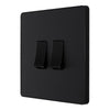 BG Evolve Matt Black 2 Gang 20A 16AX 2 Way Light Switch PCDMB42B with 35mm Steel Back Box