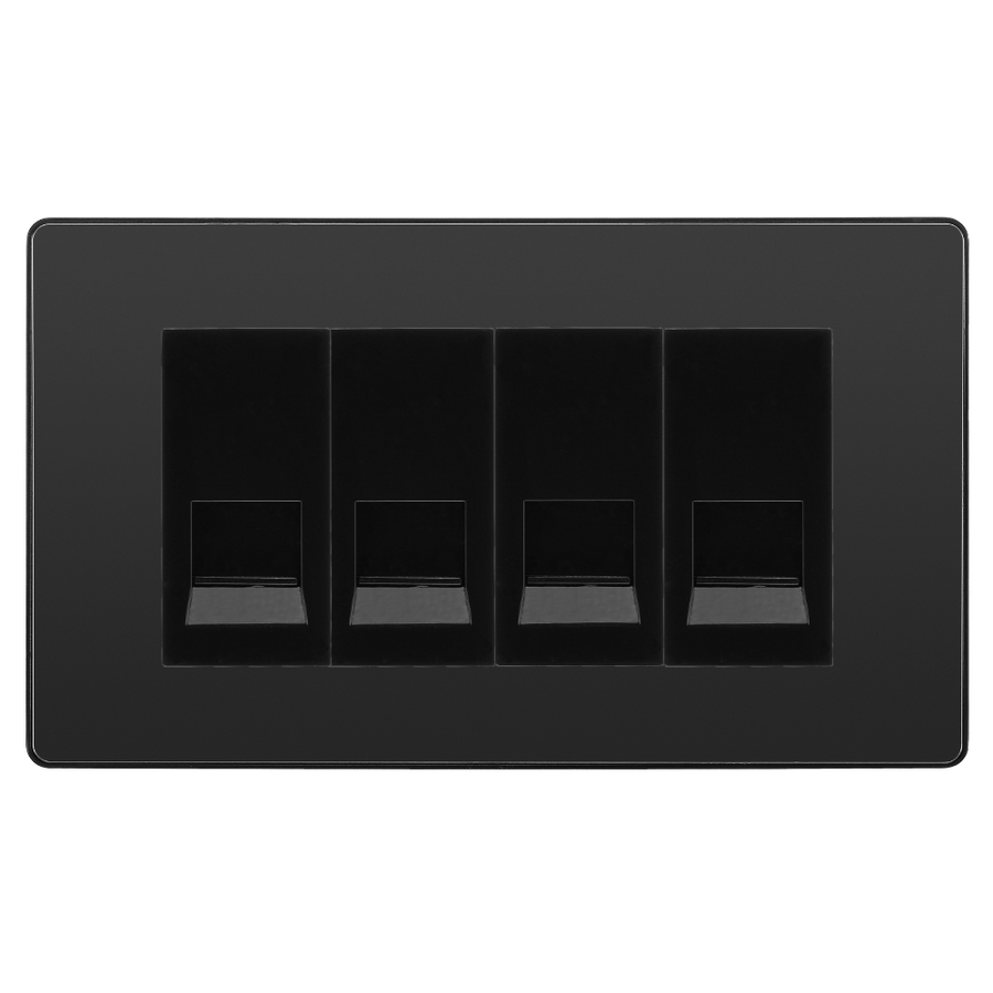 BG Evolve Black Chrome 4 Gang Master Telephone Socket, Screw Terminal - Black Insert