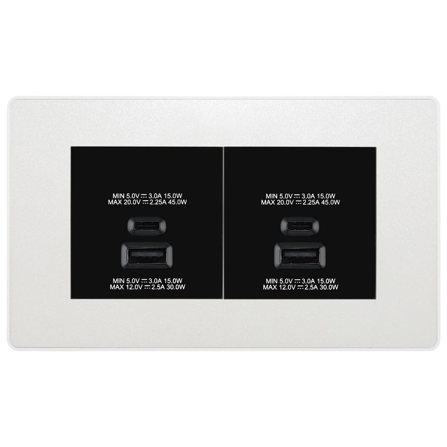 BG Evolve Pearlescent White 4G Faceplate with 45W USB A+C Charger Modules – Black Insert