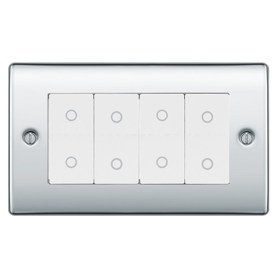 BG Nexus Polished Chrome Quad Secondary Touch Dimmer Switch White Inserts NPCTDS4W