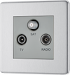 BG FBS67 Flatplate Screwless Triplex TV/FM/Sat socket - Screened, Brushed Steel - Grey Insert