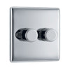 BG Nexus Polished Chrome 2 Gang 200W 2 Way Trailing Edge Push Type Dimmer Switch NPC82 with 35mm Steel Back Box