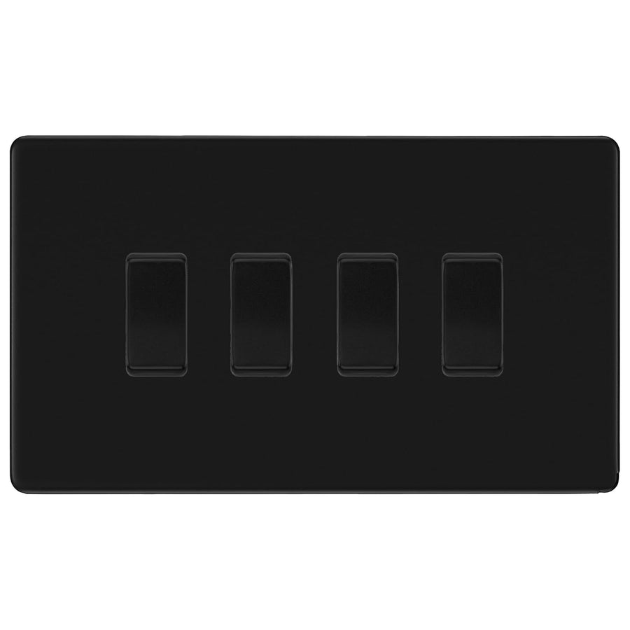 BG Matt Black Screwless 4 Gang Light Switch 1x Intermediate 3x 2-Way Grid Switch