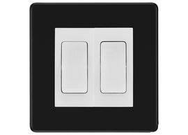 BG Electrical Screwless Matt Black 2-Gang Light Switch 1x 2-Way + 1x Intermediate – White Inserts