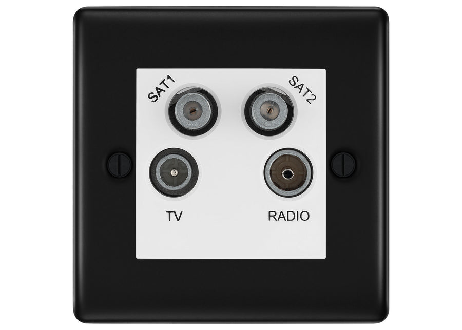 BG Nexus Matt Black TV/FM/2x SAT Quadplex Socket – White Insert