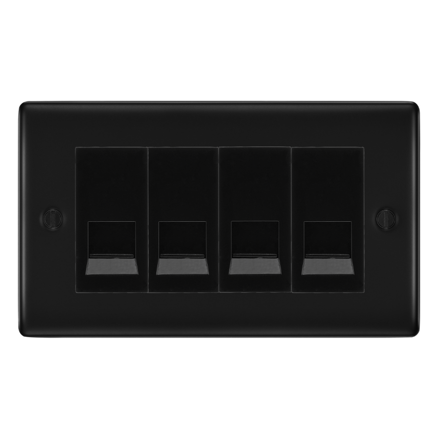 BG Nexus Matt Black 4 Gang Secondary Telephone Socket, Screw Terminal - Black Insert