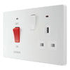 BG Evolve Pearlescent White 45A Switch 13A Switched Socket Cooker Control Unit PCDCL70W with 35mm Steel Back Box