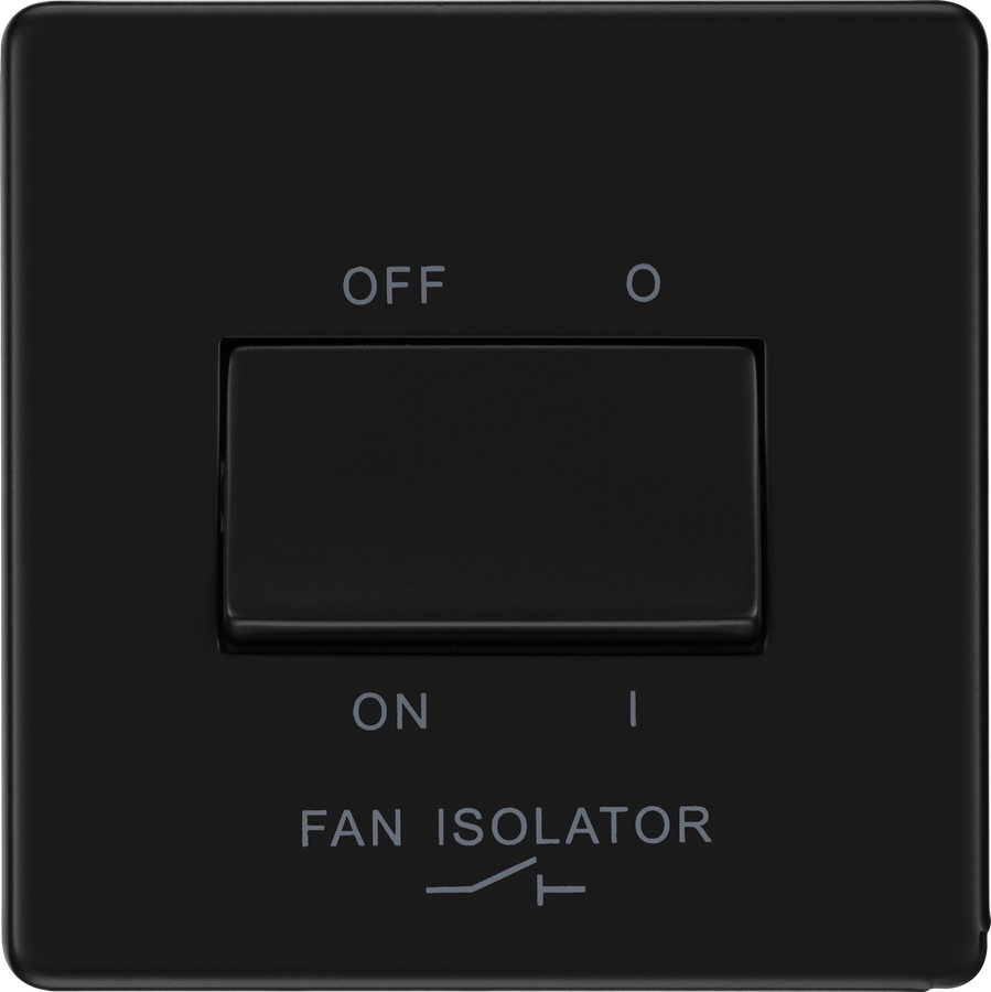 BG Nexus Flatplate Screwless Matt Black Fan Isolator Switch Triple Pole FFB15