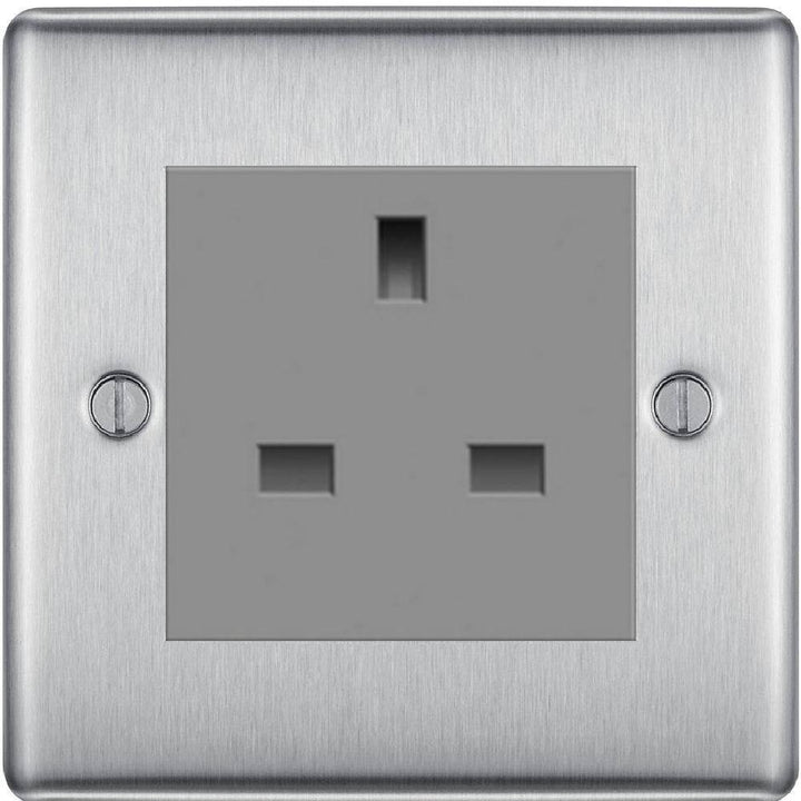 BG Nexus Brushed Steel 13A Unswitched Socket NBSUSSG