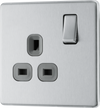 Newlec British General FBS21G Nexus Flatplate Screwless Brushed Steel 1 Gang 13A 2 Pole Switched Socket