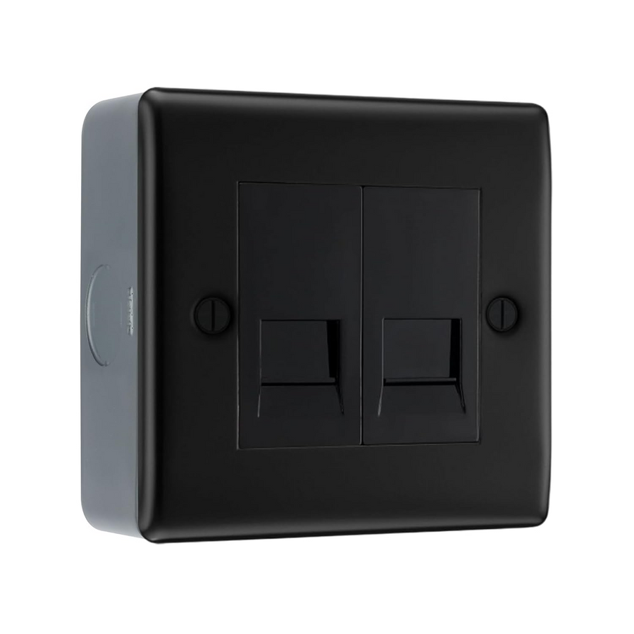 BG Nexus Matt Black Double Slave Telephone Socket with Surface Pattress Back Box