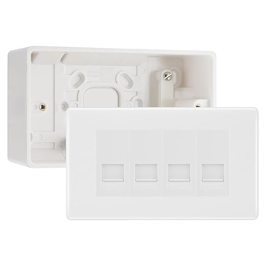 BG White Moulded 4 Gang RJ11 Telephone Socket Euro Module with 50mm Back Box - White Insert