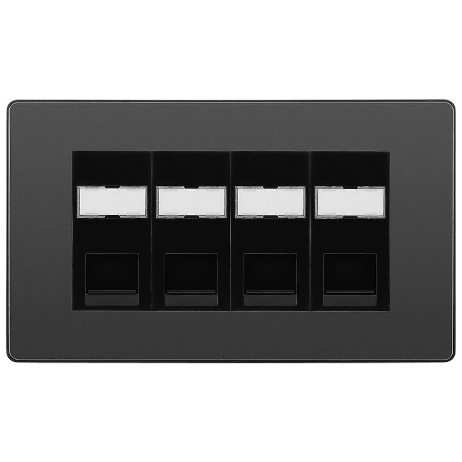 BG Evolve Black Chrome 4 Gang RJ45 Cat5e Data Socket Black Inserts