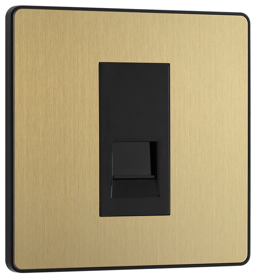 PCDSBBTM1B Front - This Evolve Satin Brass master telephone socket from British General uses a screw terminal connection, and should be used where your telephone line enters your property. This is the best place to connect your router as it's where you're most likely to get the best performance and fastest speeds for your broaCPand.