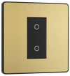 PCDSBTDM1B Front - This Evolve Satin Brass single master trailing edge touch dimmer allows you to control your light levels and set the mood.