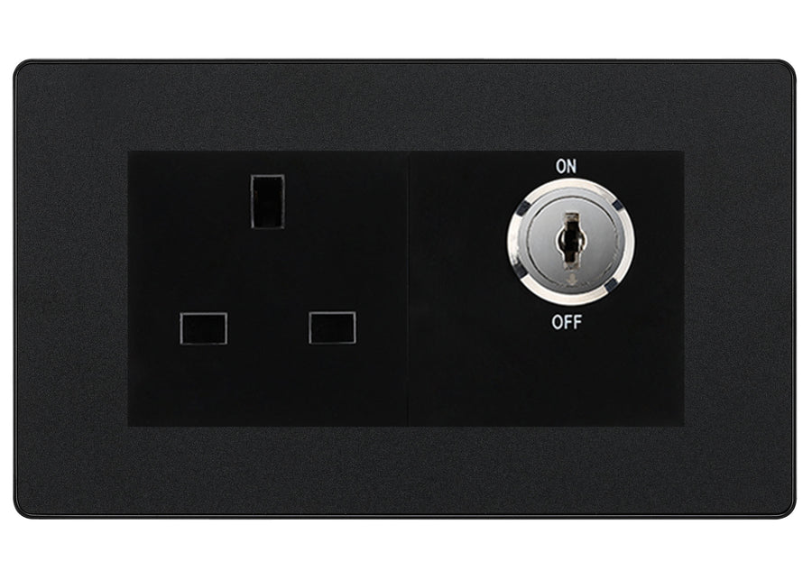 BG Evolve Matt Black 13A Double Pole Key Controlled Socket – Black Inserts