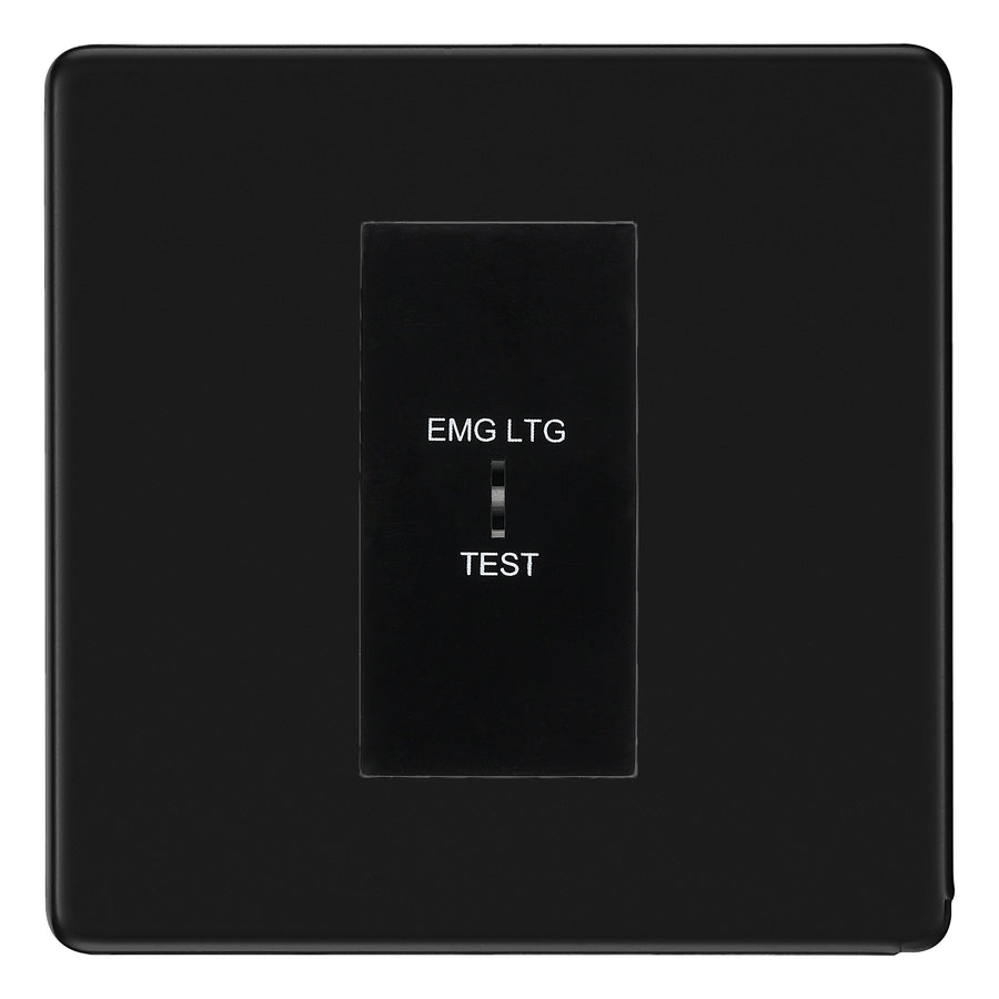BG Flatplate Screwless Matt Black 20AX 2 Way Emergency Lighting Test Key Switch - Key Included - Black Insert