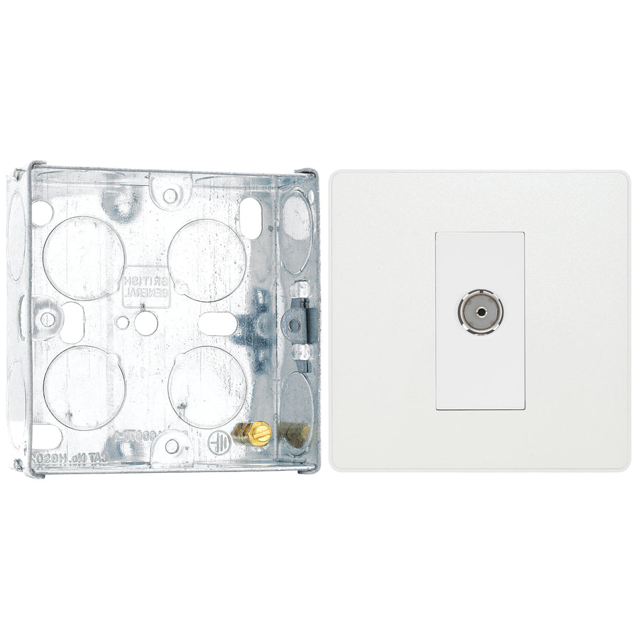 BG Evolve Pearlescent White Co-Axial Socket Outlet PCDCL60W with 25mm Steel Back Box
