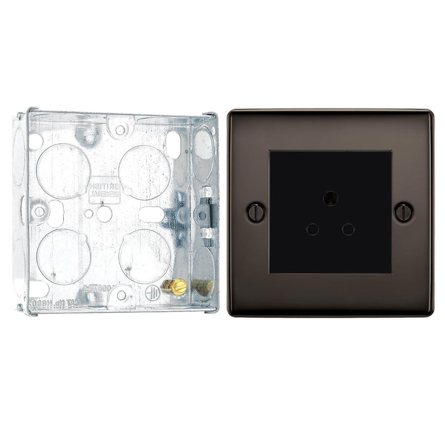 BG Nexus Black Nickel 2A Unswitched Round Pin Socket and 25mm Steel Back Box