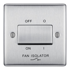 BG NBS15 Metal Brushed Steel 1 Gang 10A 10AX 3 Pole Fan Isolator Plate Switch