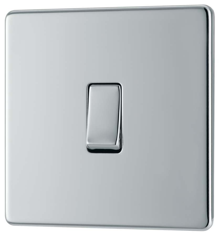 BG Electrical FPC12 Nexus Screwless Flat-Plate 2 Way 10A Single Light Switch Polished Chrome