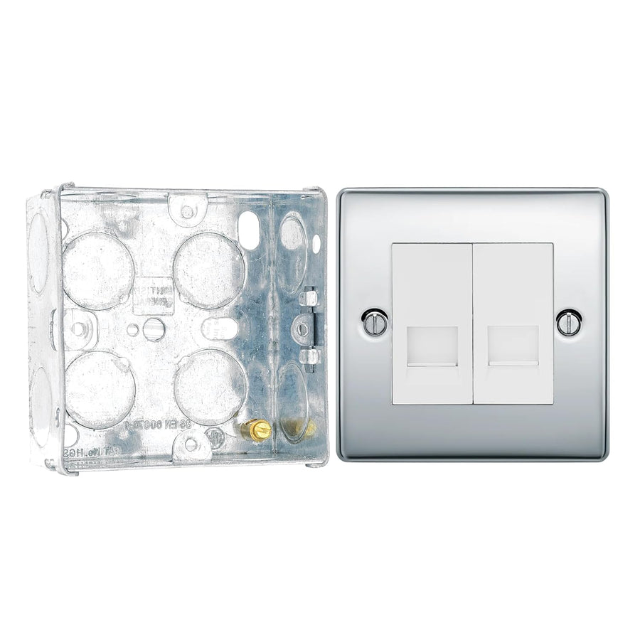 BG Nexus Polished Chrome Double Slave Telephone Socket NPCBTS2 with 35mm Steel Back Box
